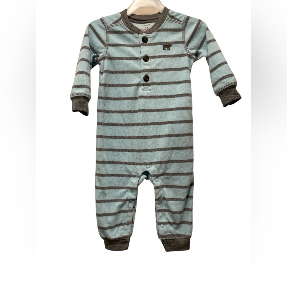 Carter’s Striped Blue and Gray Kids One Piece size 12 months